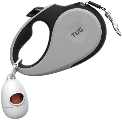 TUG 360° Tangle-Free Retractable Dog Leash with Waste Bag Dispenser (Medium, Grey)