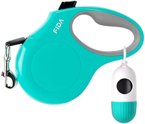 Fida Retractable Dog Leash with Dispenser and Poop Bags, 16 ft, Teel