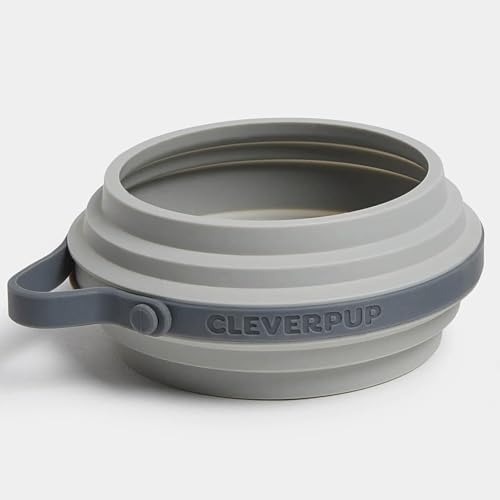 Cleverpup Nomad Small Collapsible Travel Dog Bowl - 2 Cup, Grey Silicone