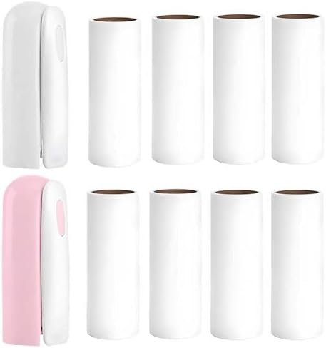 Mini Travel Lint Roller with 300 Sticky Sheets, Compact Portable Pet Hair Remover with Cover for Clothes, Travel, Small Foldable Lint Roller for Purse Car Bag Essentials (Pink and White)