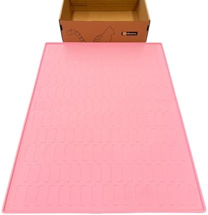 Cat Litter Mat, Large 32'' x 24'' Silicone Litter Box Mat for Litter Trapping, Waterproof, Non-Slip, Easy to Clean, Pink