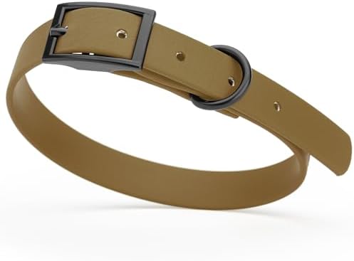 Dogline Biothane Waterproof Dog Collar Strong Coated Nylon Webbing with Black Hardware Odor- Proof for Easy Care Easy to Clean High Performance Fits Small Medium or Large Dogs, Coyote Brown