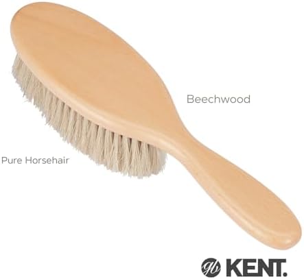 KENT OTHH1 Clothes Brush, 100% Natural Pure Horsehair in Japanese Style Lint Remover for Delicate Cashmere, Wool, and Silk to Keep Fabrics Free from Fibres, Fluff. Luxury Beechwood. Made in England