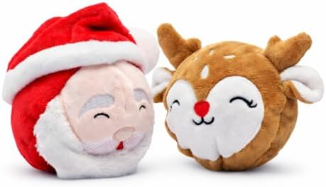 Flourish Pets 2 in 1 Christmas Multi-Layer Chew Toy for Active Dogs | Non-Toxic BPA Free Double Stitched Soft Fabric and Long-Lasting Dog Plush Toys - Christmas 3.5" (2 Pack)