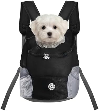 Adjustable Pet Dog Carrier Backpack,Ventilated Breathable Pet Carrier for Small Dogs Cats,Cat Carrier Backpack with Safety Belt for Travel Hiking Outdoor,Max 14 lbs,Black