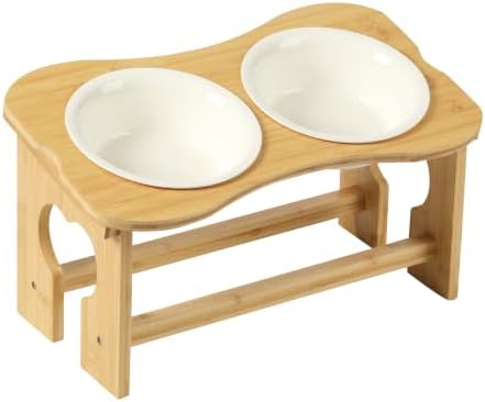 Bone Elevated 7.1" Ceramic Medium Dog Bowls, Tilted Dog Bowl Stand
