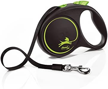 Flexi Black Design Tape Green Medium 5m Retractable Dog Leash/Lead for Dogs up to 25kgs/55lbs