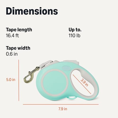 Amazon Basics Retractable Dog Leash, Reflective with Ergonomic Handle, Quick-Lock, 16.4 ft, 110 lb, Large