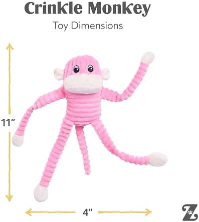 ZippyPaws Crinkle Monkey Squeaky Plush Pet Toy for All Breeds - Small, Pink