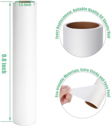 9.8 inch Large Lint Roller Refills Only, 9.8'' Extra-Wide Lint Roller Refill Pack of 5 Rolls Total 300 Sheets for Pet Hair Remover Home Floor Carpet Clothing Sofa Cleaning (9.8'' Wide)