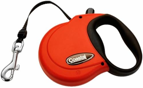 Coastal Pet Power Walker Dog Retractable Leash - Reflective Dog Leash - Stop-and-Release Control Button - Comfort Grip Handle - Red - X-Small