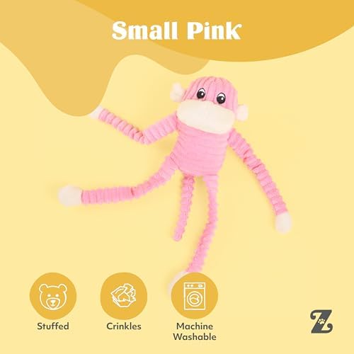 ZippyPaws Crinkle Monkey Squeaky Plush Pet Toy for All Breeds - Small, Pink
