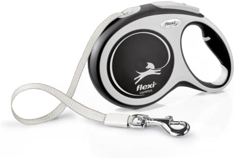 Flexi - Leash - New Comfort Model - Strap Version - Especially Sturdy Strap - Advanced Guide System - Adjustable Handle for Sizes M and L - Made in Germany - Black - L - 26 ft