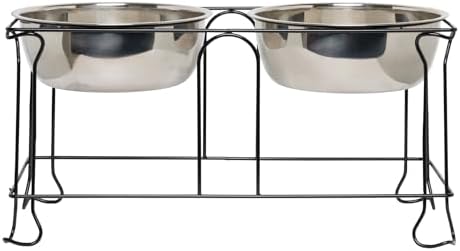 YML 10-Inch Wrought Iron Stand with Double Stainless Steel Feeder Bowls