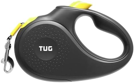 TUG 360° Tangle-Free Retractable Dog Leash | 16 ft Strong Nylon Tape (Medium, Black/Yellow)