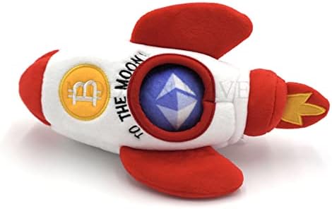 MODERN WAVE - Squeaky Plush Dog Toy Bitcoin Crypto - Interactive Hide and Seek Squirrel Type Puzzle Toy for Dogs, Small - Medium Size (Rocket and Coins)