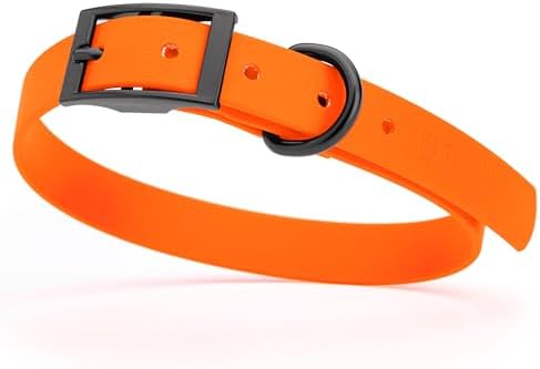 Dogline Biothane Waterproof Dog Collar Strong Coated Nylon Webbing with Black Hardware Odor- Proof for Easy Care Easy to Clean High Performance Fits Small Medium or Large Dogs, Hunter Orange