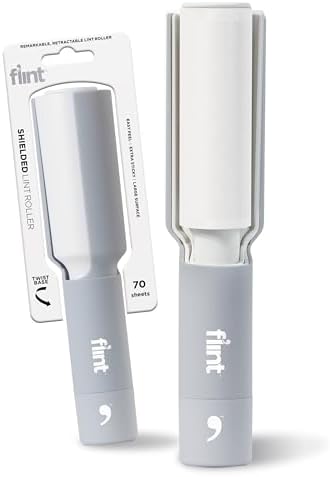 Flint Plus Retractable Lint Remover & Pet Hair Roller for Clothes – Refillable & Reusable Lint Roller with 70 Extra Sticky Tear-Off Sheets – Value Pack, Light Grey