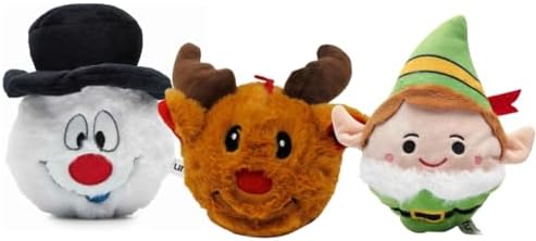 Flourish Pets 2 in 1 Multiple Layer Christmas Dog Toy with Non-Toxic Reinforced Double Stitched Soft Fabric with Squeaky Ball - Reindeer + Elf + Snowman (Christmas 3 Pack)
