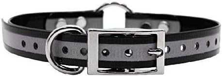 Reflective D & Center Ring Dog Collar w Custom Name Tag 3/4x15, Black