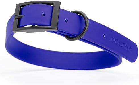 Dogline Biothane Waterproof Dog Collar Strong Coated Nylon Webbing with Black Hardware Odor- Proof for Easy Care Easy to Clean High Performance Fits Small Medium or Large Dogs, Blueberry Royal