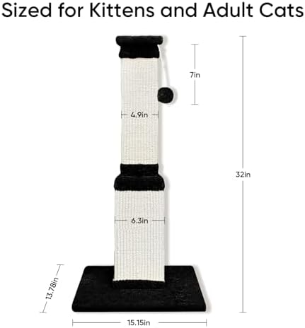 Cat Scratching Post for Indoor Cats, 32Inch Sisal Cat Scratcher