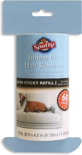 Spotty Jumbo Extra Sticky, Adhesive Lint Roller Refill, Pet Cat & Dog Hair Remover for Clothes and Furniture, 60 Sheet ct (Pack of 6)