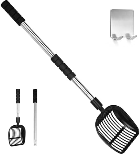 Cat Litter Scoop, Metal Litter Scooper with Detachable Long Handle
