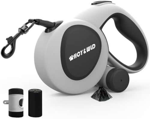 16 ft Retractable Dog Leash with Poop Bag Holder & Poop Bags