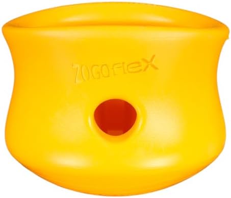 WEST PAW Zogoflex Toppl Interactive Treat Dispensing Puzzle Dog Toy for Mental Stimulation & Enrichment-Holds Kibble & Treats-Lickable, Freezable & Dishwasher Safe-Made in USA-Small-Sunflower Yellow