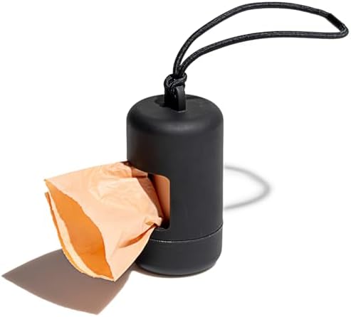 Wild One Dog Poop Bag Holder and Dispenser with Leash Attachment, Leak Proof, Easy Twist Top for Refills, Includes 1 Roll Bags, Black