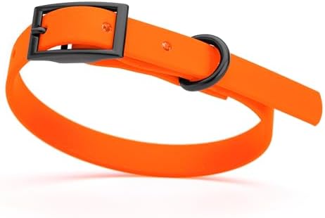 Dogline Biothane Waterproof Dog Collar Strong Coated Nylon Webbing with Black Hardware Odor- Proof for Easy Care Easy to Clean High Performance Fits Small Medium or Large Dogs, Hunter Orange