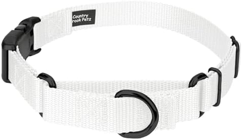 Martingale Dog Collar - Heavy Duty Nylon Adjustable Martingale Dog Collar with Plastic Buckle for Small Medium Large Breeds - 30+ Colors (5/8 Inch, Extra Small, White)