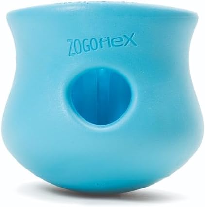 WEST PAW Zogoflex Toppl Interactive Treat Dispensing Puzzle Dog Toy for Mental Stimulation & Enrichment-Holds Kibble & Treats-Lickable, Freezable & Dishwasher Safe-Made in USA-Small-Aqua Blue