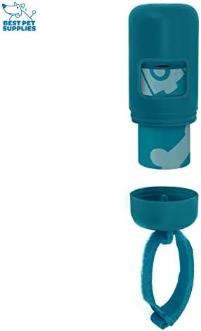 Best Pet Supplies Dog Poop Bag Holder Leash Attachment with Reusable Dispenser for Travel, Walking, Park, and Outdoor Use, Durable with Clip-On - Turquoise, Pack of 2, Plastic Dispenser w/30 Bags
