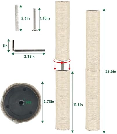 BNOSDM 2 Pcs M8 Cat Scratching Post Replacement Poles 11.8 x 2.75 in Cat Tree Tower Scratch Ropes Refill Sisal Pole Part for Refurbishment Hemp White