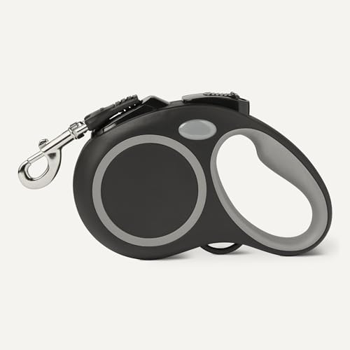 Amazon Basics Reflective Retractable Dog Leash, 16.4 Ft Tape Leash for Dogs Up to 110 Lbs, Non-Slip Comfort Grip, Quick-Lock, Large, Black