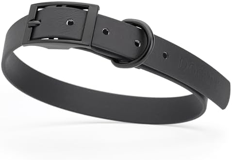 Dogline Biothane Waterproof Dog Collar Strong Coated Nylon Webbing with Black Hardware Odor- Proof for Easy Care Easy to Clean High Performance Fits Small Medium or Large Dogs, Black
