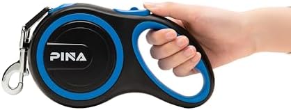 PINA Retractable Dog Leash, 26ft Dog Leash for Small Medium Large Dogs Up to 110lbs, 360° Tangle-Free Strong Reflective Nylon Tape, with Anti-Slip Handle, One-Handed Brake, Lock - Black Blue