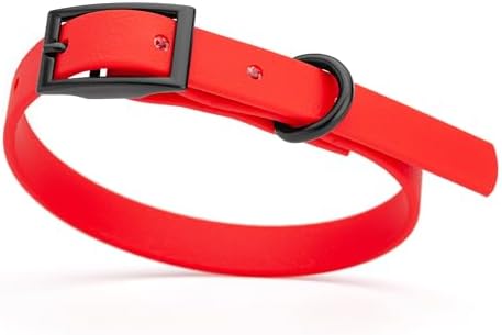 Dogline Biothane Waterproof Dog Collar Strong Coated Nylon Webbing with Black Hardware Odor- Proof for Easy Care Easy to Clean High Performance Fits Small Medium or Large Dogs, Cherry Red