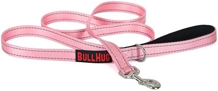 BULLHUG 6 FT Bulldog Leash with Padded Handle. Perfect for Bulldogs, French Bulldogs, Pugs & All Breeds. Leashes for Walking, Training Lead for Bulldogs (Reflective Stitching, BABYPINK)