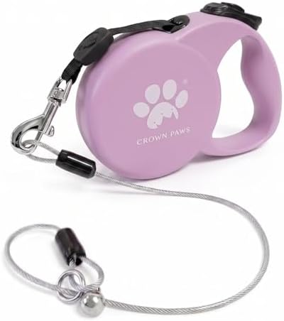 Chew Proof Retractable Dog Leash for Small Dogs up to 33lbs, 10ft Heavy Duty Dog Lead with Anti-Chewing Steel Wire Rope, Tangle-Free, One-Hand Brake & Lock, Pink S