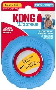 KONG Puppy Tires, Natural Rubber Teething Toy, for Small Puppies, Blue