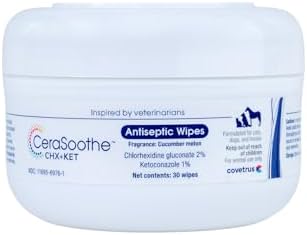CeraSoothe CHX+KET Antiseptic Wipes for Dogs, Cats & Horses – Chlorhexidine 2% & Ketoconazole 1% for Skin & Coat Cleansing, 30 count
