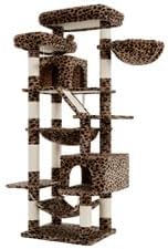 Heybly Cat Tree, 71-Inch-Tall Tower for Indoor Cats with 2 Perches HCT034BW | Large Cat Furniture with 2 Big Condos, 2 Hammocks, Basket, Scratching Pad, Multi-Level Cat Condo, Leopard Print