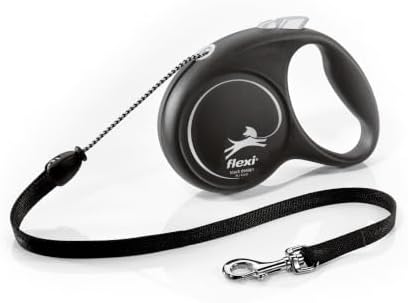 Flexi Black Design Cord Black Medium 5m Retractable Dog Leash/Lead for Dogs up to 20kgs/44lbs