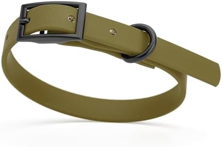 Dogline Biothane Waterproof Dog Collar Strong Coated Nylon Webbing with Black Hardware Odor- Proof for Easy Care Easy to Clean High Performance Fits Small Medium or Large Dogs, Olive Drab Green