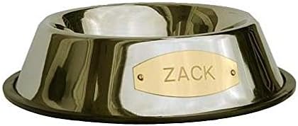 LuckyPet Stainless Steel Pet Bowl with Engraved Brass Plaque & Non-Skid Base, Size Medium
