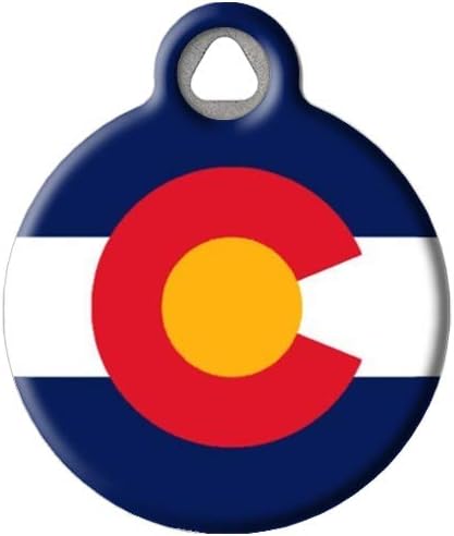 Colorado Flag Personalized United States Flag Pet ID Tag for Dogs and Cats, Silent Polymer Coated Dog Tag with Customized Identification Information - Small .875" Diameter