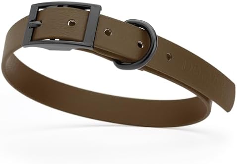 Dogline Biothane Waterproof Dog Collar Strong Coated Nylon Webbing with Black Hardware Odor- Proof for Easy Care Easy to Clean High Performance Fits Small Medium or Large Dogs, Dark Chocolate Brown